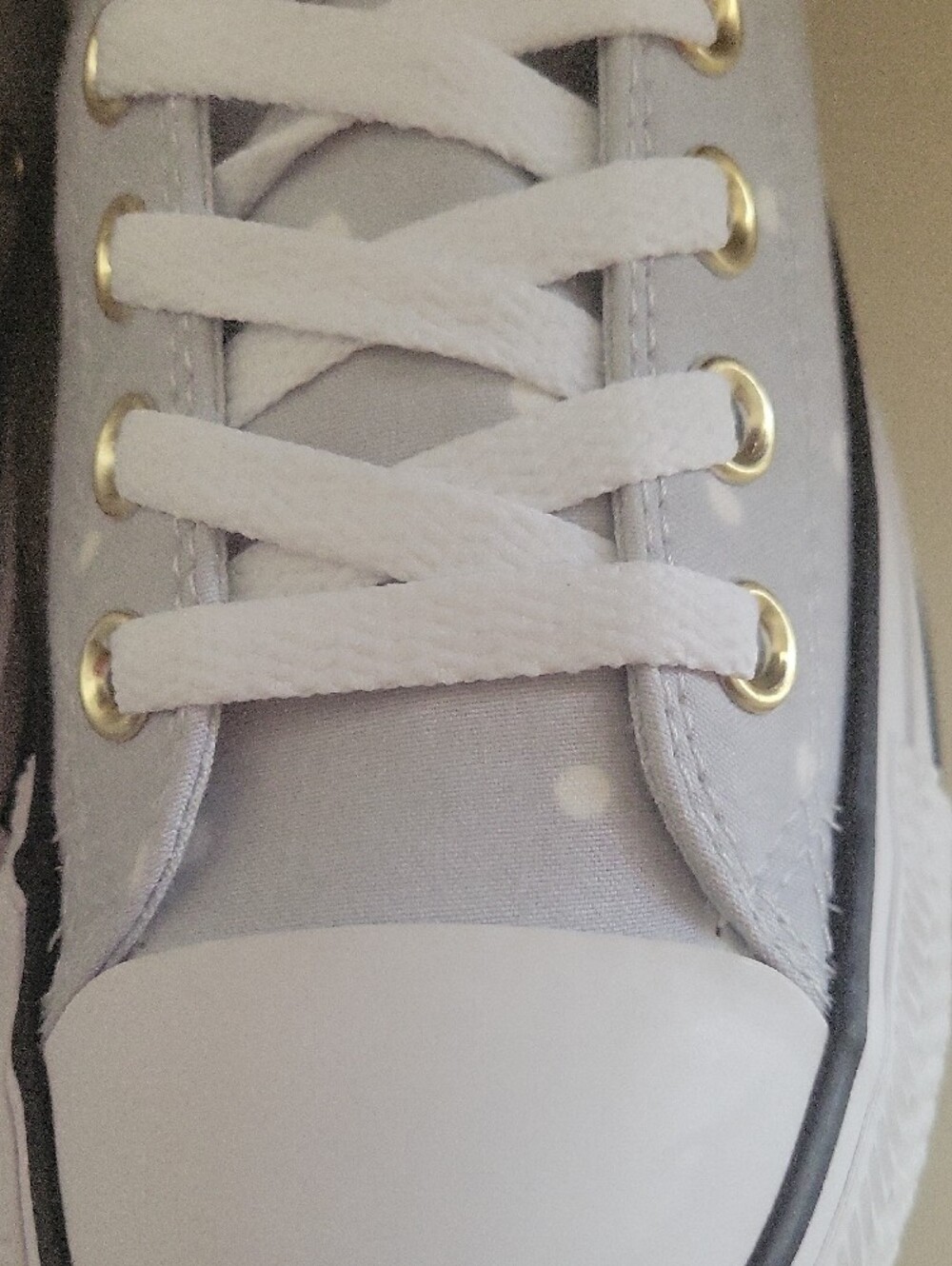 Converse Women's Grey Polkadot Canvas Low-Top Sneakers with Gold Eyelets - Picture 3 of 14